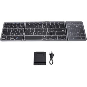 Gugxiom Foldable Bluetooth Keyboard with Touchpad for iOS Android, 2 in 1 Numpad Travel Keyboard, Portable Tri Fold for Tablet Phone Laptop Work in Kuwait