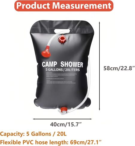 5 Gallons / 20L Camping Shower Bag, Portable Solar Bathing Bag with Removable Hose and On-Off Switchable Shower Head for Camping Beach Swimming Outdoor Traveling in Saudi Arabia