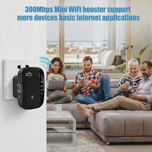 1pcs WiFi Extenders Signal Booster Up to 1200 sq.ft and 30 Devices, 300Mbps &2.4GHz Wireless Internet Repeater Booster with Ethernet Ports, WPS Setup - EU,Black in Saudi Arabia