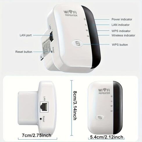 1pcs WiFi Extenders Signal Booster Up to 1200 sq.ft and 30 Devices, 300Mbps &2.4GHz Wireless Internet Repeater Booster with Ethernet Ports, WPS Setup - EU,Black in Saudi Arabia