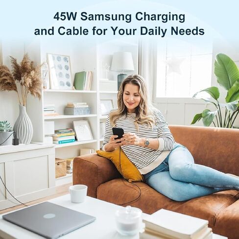 شاحن سامسونج S26 S25 شحن سريع للغاية 45 وات USB C شاحن فائق السرعة مع سلك كابل شاحن من النوع C بطول 6 أقدام لهاتف Samsung Galaxy S26/S25/S24/S23/S22/Ultra/Plus/FE، Z Fold/Z Flip، A55/A54/A53/C55 in Kuwait
