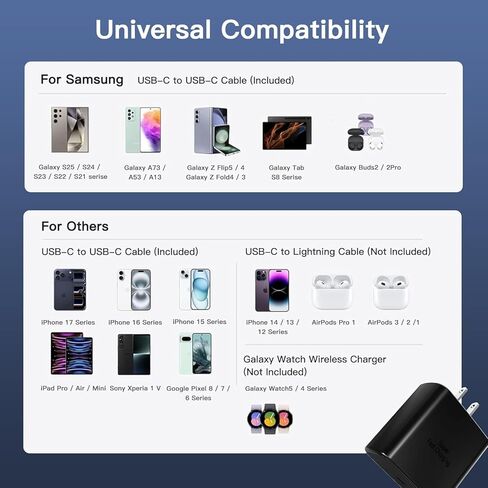 شاحن سامسونج S26 S25 شحن سريع للغاية 45 وات USB C شاحن فائق السرعة مع سلك كابل شاحن من النوع C بطول 6 أقدام لهاتف Samsung Galaxy S26/S25/S24/S23/S22/Ultra/Plus/FE، Z Fold/Z Flip، A55/A54/A53/C55 in Kuwait