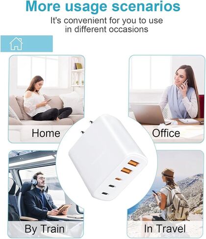 شاحن حائط USB C، متعدد المنافذ (3C+2A) قابس حائط سريع الشحن مع كابل USB-C بطول 4FT و6FT متوافق مع هواتف i Phone 17/16/15/14/13/12/11، XS/XR/X، S ansung S25/S24/S23 والمزيد in Kuwait