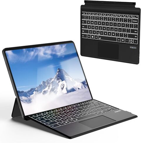 لوحة مفاتيح Surface Pro لجهاز Pro 3/4/5/6/7/7 Plus، لوحة مفاتيح سطحية بلوتوث لاسلكية مع 12 لوحة لمس إيماءة، 7 ألوان بإضاءة خلفية، نوم/تنبيه ذكي، بطارية قابلة لإعادة الشحن وشحن USB-C in Kuwait