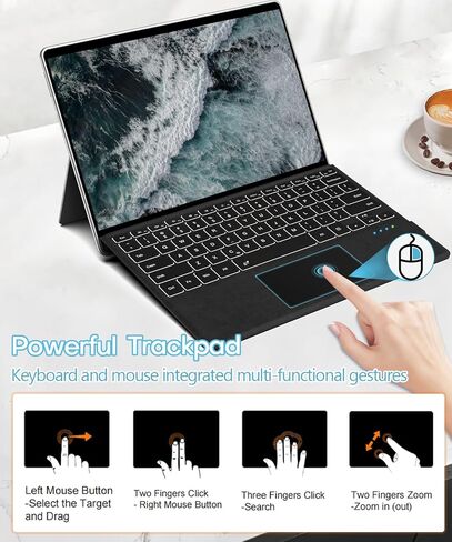 لوحة مفاتيح Surface Pro لجهاز Pro 3/4/5/6/7/7 Plus، لوحة مفاتيح سطحية بلوتوث لاسلكية مع 12 لوحة لمس إيماءة، 7 ألوان بإضاءة خلفية، نوم/تنبيه ذكي، بطارية قابلة لإعادة الشحن وشحن USB-C in Kuwait