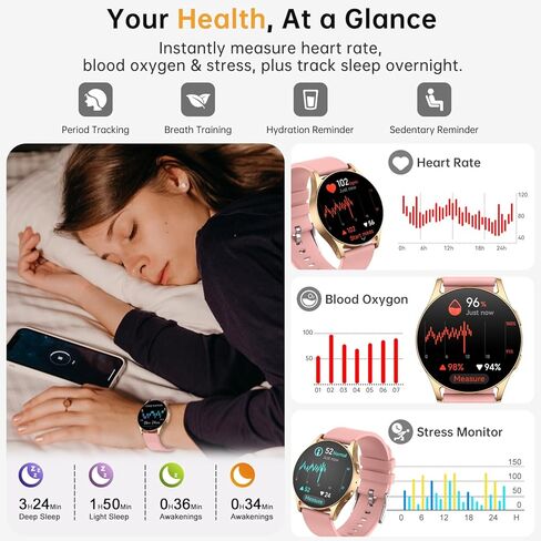 ساعة ذكية AI للنساء مع GPT، شاشة AMOLED فائقة الوضوح مقاس 1.32 بوصة لتتبع اللياقة البدنية مع مراقب معدل ضربات القلب/النوم/SpO2، ساعة ذكية مقاومة للماء لهواتف Android/iPhone، 150+ وضع رياضي، شريطين in Kuwait