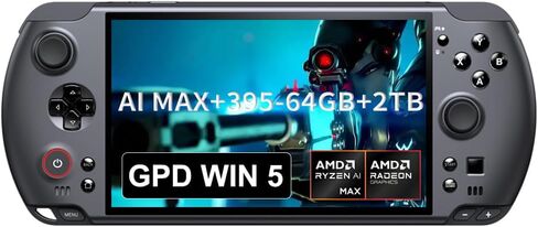 كمبيوتر محمول للألعاب GPD Win 5 مزود بوحدة معالجة مركزية AMD Ryzen AI Max+ 395، وبطارية قابلة للتبديل بقدرة 80 وات في الساعة، وشاشة مقاس 7 بوصات بتردد 120 هرتز، ومبرد هواء محمول للألعاب، ونظام تشغيل Windows 11,64 جيجا بايت LPDDR5X RAM+2 تيرابايت PCIe 4.0  in Kuwait