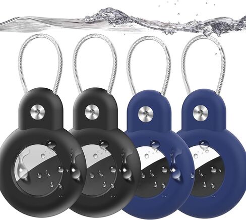 AirTag Holder 4 Pack – Waterproof Protective Case with Steel Wire Cable, Anti-Lost Shockproof Keychain Compatible with Apple airtag for Luggage, Keys, Backpack, Bikes, Pets(4Black) in Kuwait