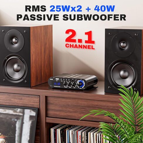 Facmogu ST-839 2.1CH مضخم صوت ستيريو بلوتوث صغير، RMS 25Wx2+40W مضخم صوت مخرج الطاقة، مستقبل صوت منزلي USB/AUX/RCA للمسرح المنزلي، يتضمن محول طاقة عن بعد وDC12V 5A in Kuwait