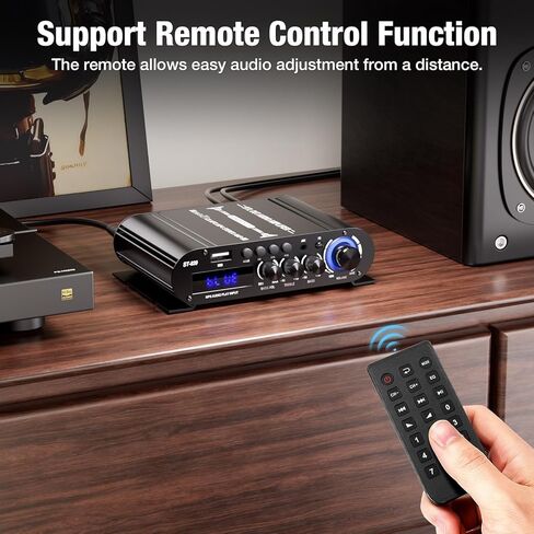 Facmogu ST-839 2.1CH مضخم صوت ستيريو بلوتوث صغير، RMS 25Wx2+40W مضخم صوت مخرج الطاقة، مستقبل صوت منزلي USB/AUX/RCA للمسرح المنزلي، يتضمن محول طاقة عن بعد وDC12V 5A in Kuwait