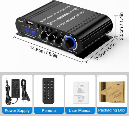Facmogu ST-839 2.1CH مضخم صوت ستيريو بلوتوث صغير، RMS 25Wx2+40W مضخم صوت مخرج الطاقة، مستقبل صوت منزلي USB/AUX/RCA للمسرح المنزلي، يتضمن محول طاقة عن بعد وDC12V 5A in Kuwait