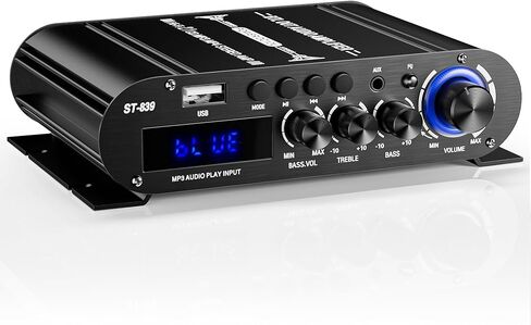 Facmogu ST-839 2.1CH مضخم صوت ستيريو بلوتوث صغير، RMS 25Wx2+40W مضخم صوت مخرج الطاقة، مستقبل صوت منزلي USB/AUX/RCA للمسرح المنزلي، يتضمن محول طاقة عن بعد وDC12V 5A in Kuwait