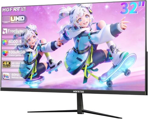 32 Inch 4K Computer Monitor,UHD 3840 * 2160P Ultra-Clear Screen, VA Panel,60HZ,4000:1 Contrast Ratio,100% sRGB,FreeSync,DC/HDMI 2.0/DP 1.4, Wall Mounting 100×100mm for Office, Design & Gaming in Kuwait