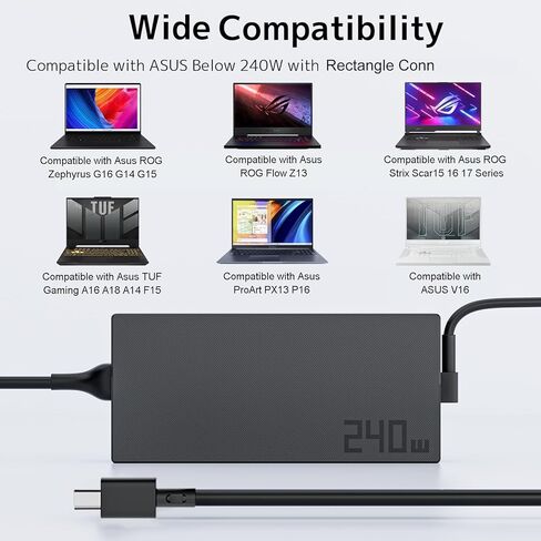240 واط 20 فولت 12 أمبير استبدال محول التيار المتردد لشاحن الكمبيوتر المحمول Asus ROG Zephyrus G14 G16 GU605 GU605MI TUF A14 A16 A18 ROG Flow Z13 ProArt PX13 P16 0A001-01120600 A20-200P1A سلك إمداد طاقة مستطيل Conn in Kuwait