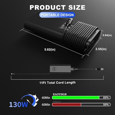 شاحن كمبيوتر محمول USB C بقوة 130 واط متوافق مع Dell XPS 15 17 9500 9510 9520 9530 9700 9710 9720 2in1، الدقة 5550 5560 5530 5570 5470 5480 5760، سلك طاقة الكمبيوتر من النوع C لخط العرض 5431 5531 in Kuwait