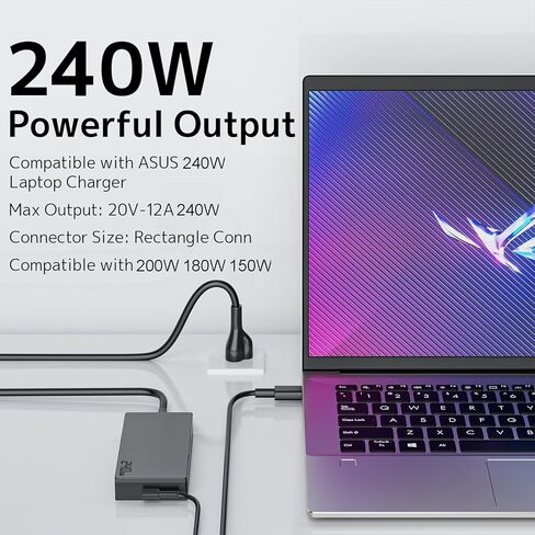 240W 20V 12A Power Adapter Charger Fit for ASUS ROG Zephyrus G14 G16 GA403 GA605 GU605 TUF A14 A16 A18 FA401 FA608 FA808 ROG Flow Z13 GZ302 GZ302EA ProArt PX13 P16 H7606 HN7306 V16 V3607 Laptop in Kuwait