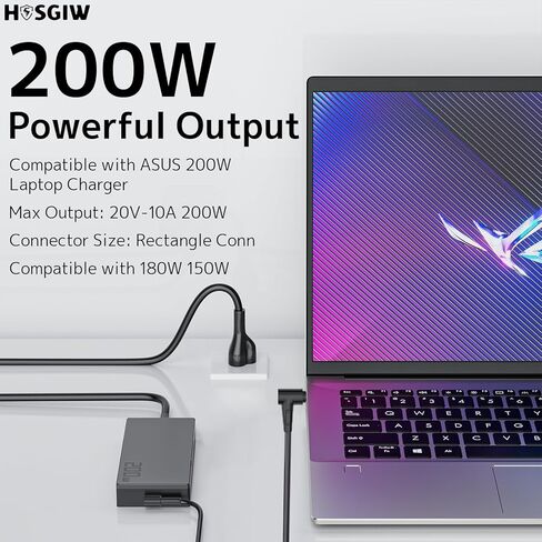 شاحن 200 وات 20 فولت 10 أمبير مناسب لأجهزة الكمبيوتر المحمول ASUS TUF Dash Gaming A14 A15 F15 F17 A17 FX507 FA507 FX707 FA707 FA506 FX506، ROG Strix G15 G17 G513 G713 Hero G731، Zephyrus G15 G16 GA503 Zenbook محول الطاقة in Kuwait