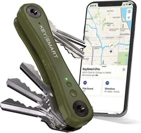 KeySmart iPro - محدد موقع المفاتيح مع الصوت، حامل مفاتيح سلسلة المفاتيح، متوافق مع Apple Find My App، منظم المفاتيح، جهاز تعقب سلسلة المفاتيح المدمج الخالي من الفوضى، بطارية قابلة لإعادة الشحن (حتى 14 مفتاحًا، أسود) in Kuwait