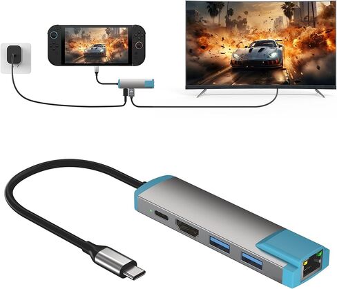 USB C Switch 2 Dock,4K@60Hz HDMI Adapter with PD/USB 3.0/Gigabit Ethernet Port,Replacement Dock for Switch/Switch OLED/Steam Deck/ROG Xbox Ally X/Legion Go in Kuwait