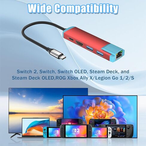 USB C Switch 2 Dock,4K@60Hz HDMI Adapter with PD/USB 3.0/Gigabit Ethernet Port,Replacement Dock for Switch/Switch OLED/Steam Deck/ROG Xbox Ally X/Legion Go in Saudi Arabia