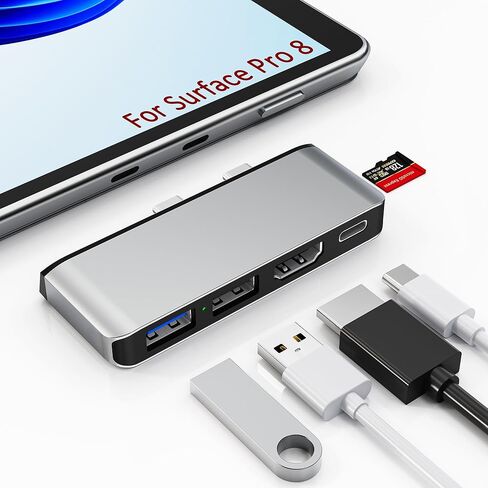 Surface Pro 8 Docking Station USB C Hub with Thunderbolt 4 (40Gbps Data+8K Display+100W PD), 4K HDMI, USB 3.0/2.0, TF Card Slot, Triple Display USB-C Adapter for Surface Pro8 Home Office in Kuwait
