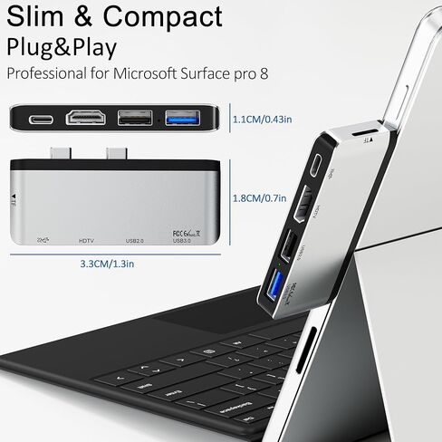 Surface Pro 8 Docking Station USB C Hub with Thunderbolt 4 (40Gbps Data+8K Display+100W PD), 4K HDMI, USB 3.0/2.0, TF Card Slot, Triple Display USB-C Adapter for Surface Pro8 Home Office in Kuwait