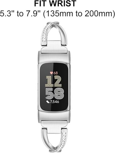 سوار Dhwazz النسائي لـ Fitbit Charge 6 / Charge 5 من الفولاذ المقاوم للصدأ وسوار الماس والمجوهرات in Kuwait