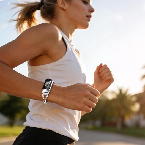 سوار Dhwazz النسائي لـ Fitbit Charge 6 / Charge 5 من الفولاذ المقاوم للصدأ وسوار الماس والمجوهرات in Kuwait