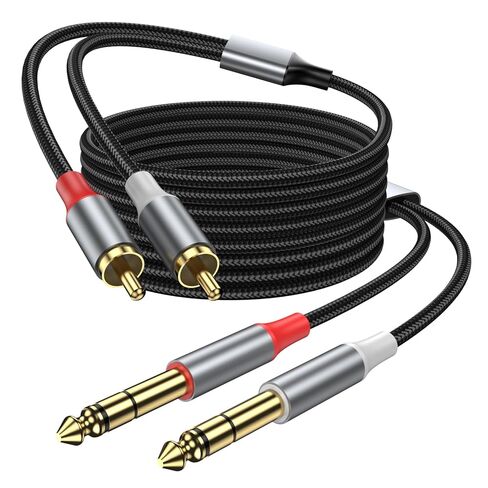 RCA to 1/4 inch Cable, Dual 1/4" TS Stereo Jack Male to 2 RCA Male Stereo Heavy Duty Audio Cable, Gold Plated Copper Shel Dual RCA Male Adapter, 3FT. in Kuwait