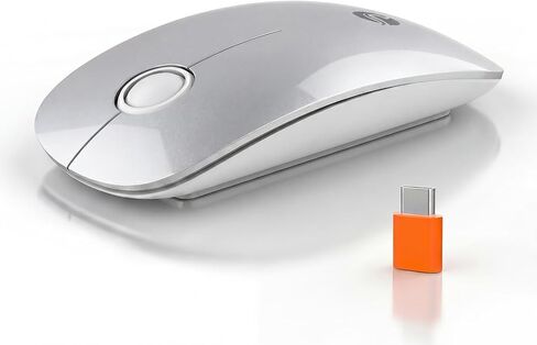 ماوس لاسلكي RAPIQUE USB C لجهاز MacBook Air/Pro، ماوس فضي رفيع، نقرة صامتة، 3 سرعات DPI، عمر بطارية 480 ساعة، ماوس لاسلكي محمول 2.4 جيجا هرتز من النوع C لأجهزة USB-C وأجهزة الكمبيوتر المحمولة وأجهزة Mac وmacOS in Kuwait