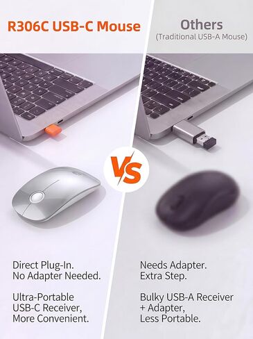 ماوس لاسلكي RAPIQUE USB C لجهاز MacBook Air/Pro، ماوس فضي رفيع، نقرة صامتة، 3 سرعات DPI، عمر بطارية 480 ساعة، ماوس لاسلكي محمول 2.4 جيجا هرتز من النوع C لأجهزة USB-C وأجهزة الكمبيوتر المحمولة وأجهزة Mac وmacOS in Kuwait