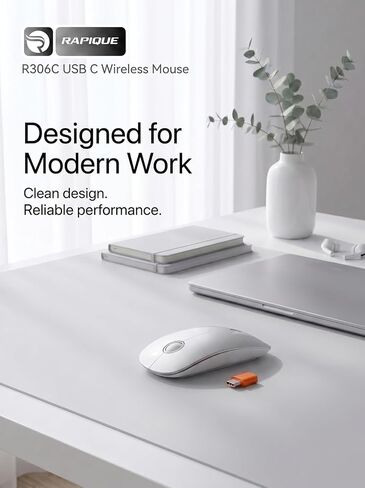ماوس لاسلكي RAPIQUE USB C لجهاز MacBook Air/Pro، ماوس فضي رفيع، نقرة صامتة، 3 سرعات DPI، عمر بطارية 480 ساعة، ماوس لاسلكي محمول 2.4 جيجا هرتز من النوع C لأجهزة USB-C وأجهزة الكمبيوتر المحمولة وأجهزة Mac وmacOS in Kuwait