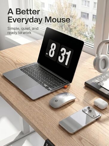 ماوس لاسلكي RAPIQUE USB C لجهاز MacBook Air/Pro، ماوس فضي رفيع، نقرة صامتة، 3 سرعات DPI، عمر بطارية 480 ساعة، ماوس لاسلكي محمول 2.4 جيجا هرتز من النوع C لأجهزة USB-C وأجهزة الكمبيوتر المحمولة وأجهزة Mac وmacOS in Kuwait