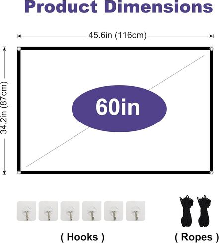 60-Inch Anti-Light Projector Screen, 4K HD 4:3 Portable Outdoor Movie Screen, Black Backing Foldable Indoor Projection Screen with High Gain & 160° Viewing Angle for Home Theater, Camping, RV in Kuwait