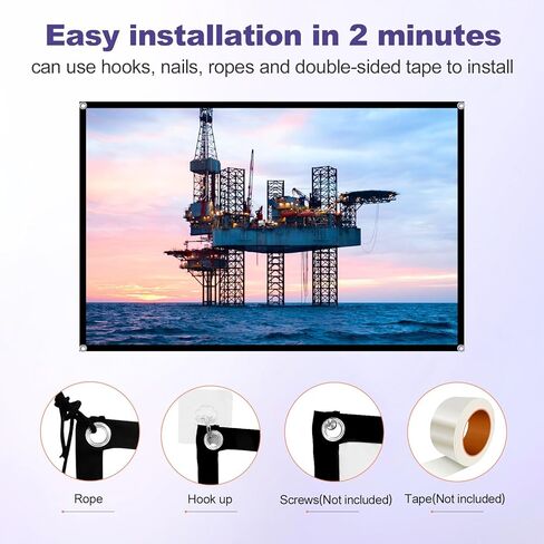60-Inch Anti-Light Projector Screen, 4K HD 4:3 Portable Outdoor Movie Screen, Black Backing Foldable Indoor Projection Screen with High Gain & 160° Viewing Angle for Home Theater, Camping, RV in Kuwait