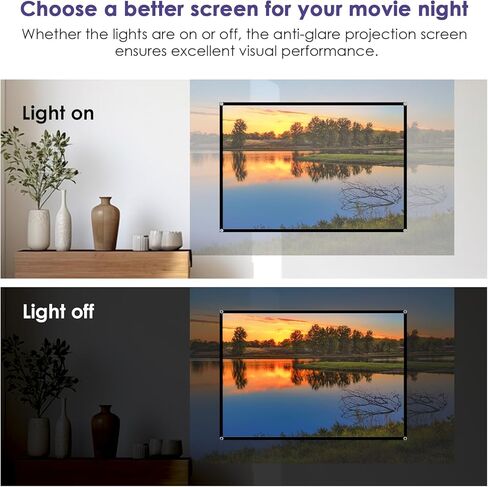 60-Inch Anti-Light Projector Screen, 4K HD 4:3 Portable Outdoor Movie Screen, Black Backing Foldable Indoor Projection Screen with High Gain & 160° Viewing Angle for Home Theater, Camping, RV in Kuwait