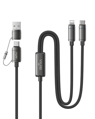 VIYISI 100W Fast Charging Cable 2-in-1 with USB-C & Lighting, USB Cable with Detachable Tip USB-C/A for iPhone 17/16/15/14, iPad, iPod, MacBook Pro/Air, Galaxy, Switch, Power 2 Devices at Once in Kuwait