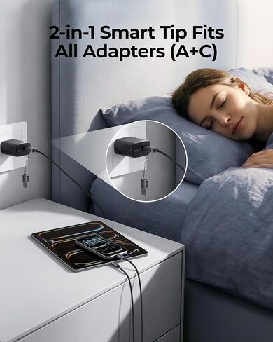 VIYISI 100W Fast Charging Cable 2-in-1 with USB-C & Lighting, USB Cable with Detachable Tip USB-C/A for iPhone 17/16/15/14, iPad, iPod, MacBook Pro/Air, Galaxy, Switch, Power 2 Devices at Once in Kuwait