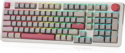 لوحة مفاتيح Redragon K768 PRO ذات 100 مفتاح للألعاب ذات حشية لاسلكية RGB، لوحة مفاتيح ميكانيكية ضخمة بقدرة 8000 مللي أمبير في الساعة PBT مع مقبس قابل للتبديل السريع، تحكم مخصص في المقبض و5 طبقات لتخفيف الضوضاء، مفتاح خطي مخصص للصفار in Kuwait