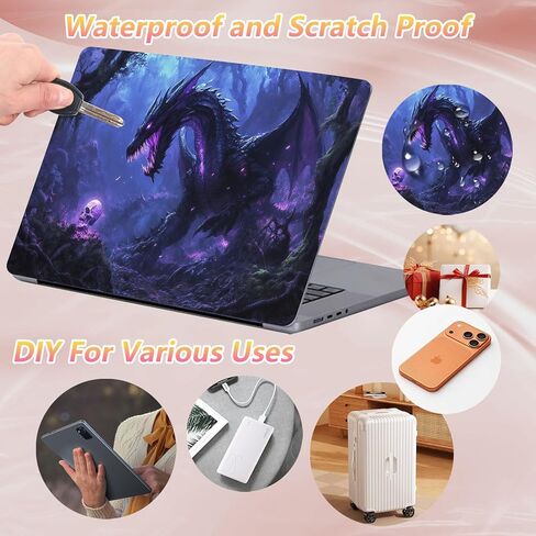 Laptop Skin Sticker Decal 12" 13" 13.3" 14" 15" 15.6",Waterproof Scratch Resistant Vinyl,Reusable Easy to Apply,for MacBook HP Dell Notebooks Netbooks Laptop,2 Wrist Pads,Purple Dragon Forest in Kuwait