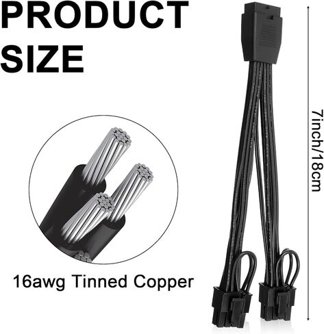 12VHPWR Cable Extension, 7 Inch 16 Pin(12+4) Female to Dual 8 Pin(6+2) Male PCIe Conversion GPU Cable, GPU Power Conversion Cables for Power Supply with 12VHPWR Port in Kuwait