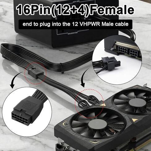 12VHPWR Cable Extension, 7 Inch 16 Pin(12+4) Female to Dual 8 Pin(6+2) Male PCIe Conversion GPU Cable, GPU Power Conversion Cables for Power Supply with 12VHPWR Port in Kuwait