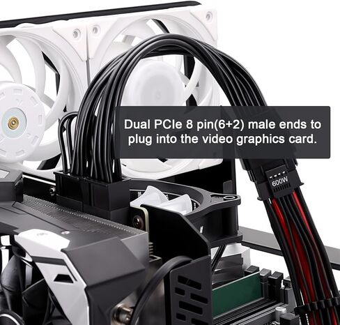 12VHPWR Cable Extension, 7 Inch 16 Pin(12+4) Female to Dual 8 Pin(6+2) Male PCIe Conversion GPU Cable, GPU Power Conversion Cables for Power Supply with 12VHPWR Port in Kuwait