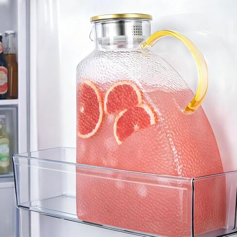 Glass Pitcher With Lid and Spout, 1.8 Liter 60 oz Glass Pitchers With Handle And Lid, Jug Water Pitchers For Fridge, Carafe Jar for Hot/Cold Water Iced Tea Juice Coffee Milk Beverage in Saudi Arabia