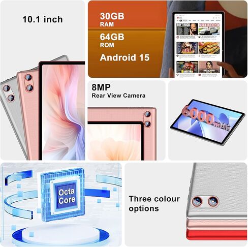 تابلت 2026 مقاس 10 بوصات Android 15 مع Gemini AI، 30 جيجابايت + 64 جيجابايت + 1 تيرابايت، أجهزة لوحية إلكترونية ثماني النواة مع لوحة مفاتيح، 6000 مللي أمبير، شاشة HD IPS، 5G WiFi، شاشة مقسمة، Widevine L1 - أحمر in Kuwait