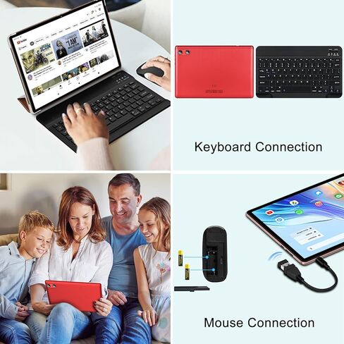 تابلت 2026 مقاس 10 بوصات Android 15 مع Gemini AI، 30 جيجابايت + 64 جيجابايت + 1 تيرابايت، أجهزة لوحية إلكترونية ثماني النواة مع لوحة مفاتيح، 6000 مللي أمبير، شاشة HD IPS، 5G WiFi، شاشة مقسمة، Widevine L1 - أحمر in Kuwait