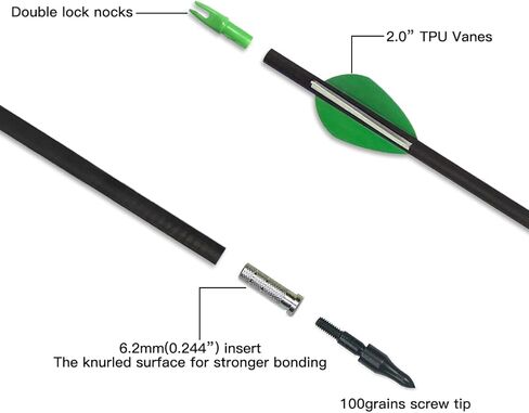 Carbon Arrow, 26" L with 2" Profile Vanes, Spine 400 Hunting Arrows 12 Pcs in Kuwait