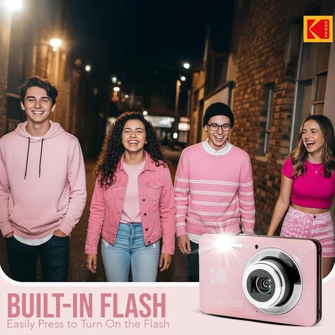 Kodak PixPro Friendly Zoom FZ55 16MP 1080p Full HD Digital Camera (Pastel Pink) Bundle with 128GB SD Card, Battery (2-Pack) and Travel Organizer (4 Items) in Kuwait