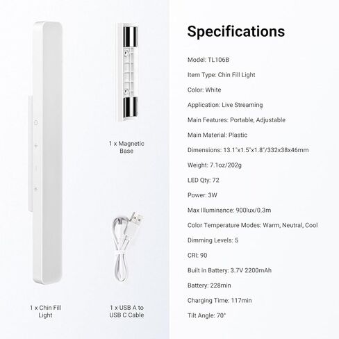 NEEWER Basics LED Chin Fill Lighting, 3W Bi Color Portable Desk Phone Selfie Photo Light, CRI90, 2200mAh Battery for TikTok Streaming Laptop Video Conference Recording Travel Makeup, TL106B in Kuwait