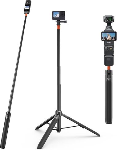 حامل ثلاثي عصا سيلفي قابل للتمديد 53.5 بوصة لـ Insta360 X5/X4/X3/GO 3s، DJI Osmo 360/Pocket 3، Xtra Sphra360، All GoPro، مقبض كاميرا 2 في 1 مع عمود تمديد/Monopod/حامل مدونة فيديو للسفر/ملحق in Kuwait